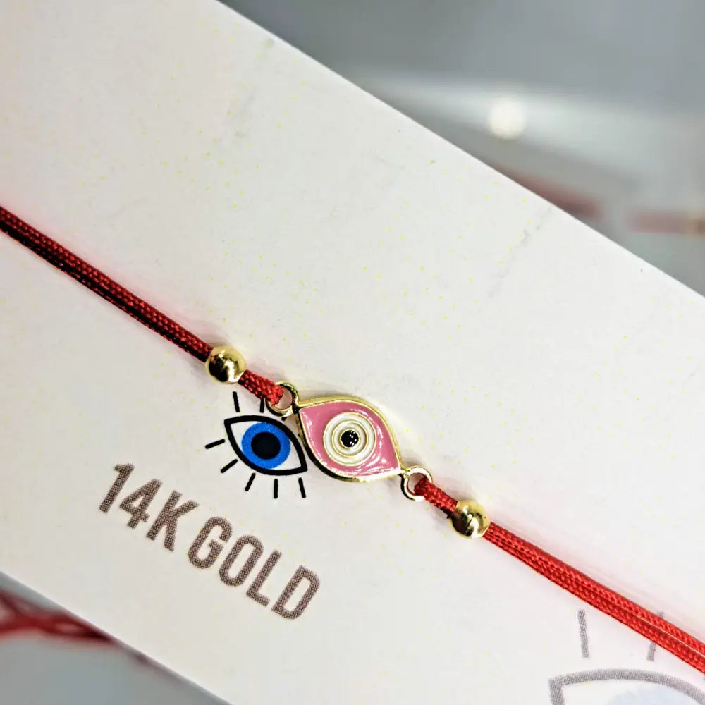 Outlet ?Good Vibes!’ Adj. Sz Bracelets - (many Styles!) 14k Gold Enamel Poly-silk - #2 Simple Eye - Pink - Pendant