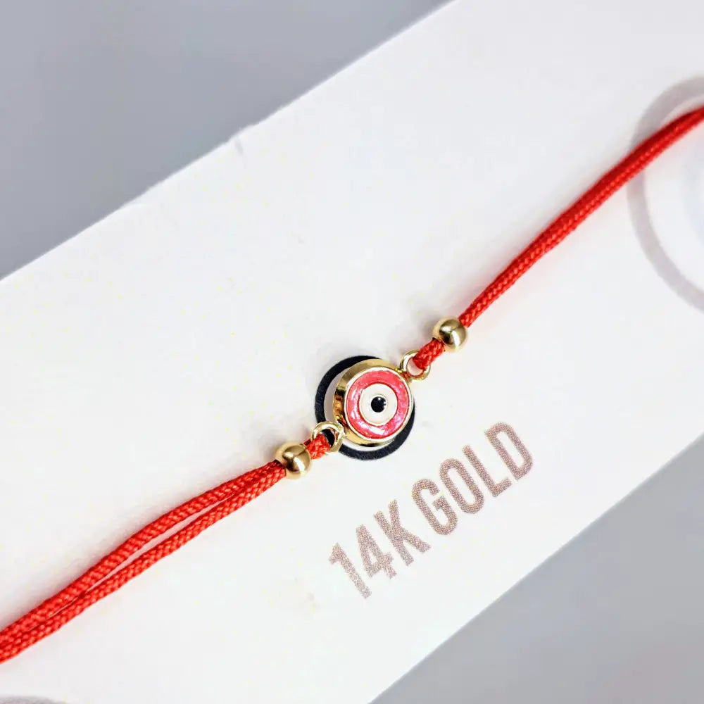 Outlet ?Good Vibes!’ Adj. Sz Bracelets - (many Styles!) 14k Gold Enamel Poly-silk - #7 Simple Round Eye - Red - Pendant