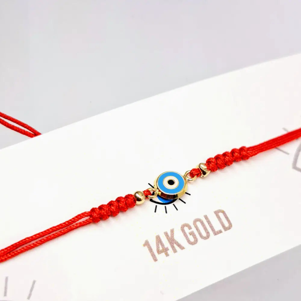 Outlet ?Good Vibes!’ Adj. Sz Bracelets - (many Styles!) 14k Gold Enamel Poly-silk - Lucky #11 Macramé Round Eye - Blue - P