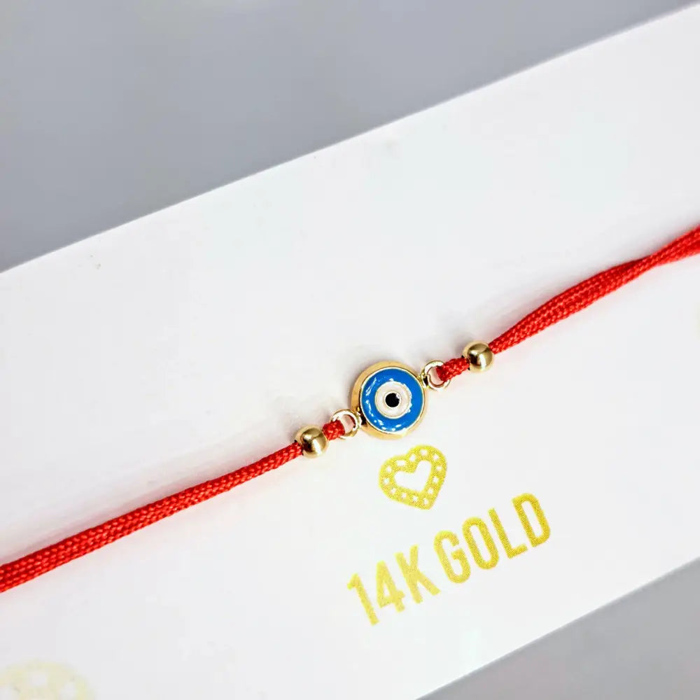 Outlet ?Good Vibes!’ Adj. Sz Bracelets - (many Styles!) 14k Gold Enamel Poly-silk - #9 Simple Round Eye - Blue - Pendant