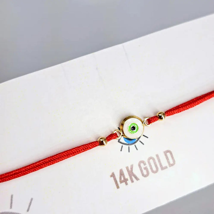 Outlet ?Good Vibes!’ Adj. Sz Bracelets - (many Styles!) 14k Gold Enamel Poly-silk - #8 Simple Round Eye - White/lime - P