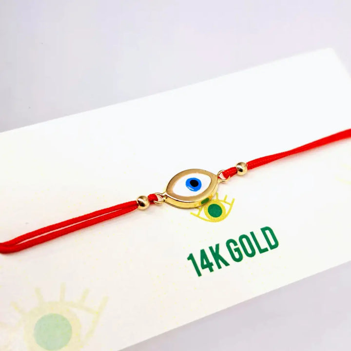 Outlet ?Good Vibes!’ Adj. Sz Bracelets - (many Styles!) 14k Gold Enamel Poly-silk - #3 Realistic Eye - Blue & White - P