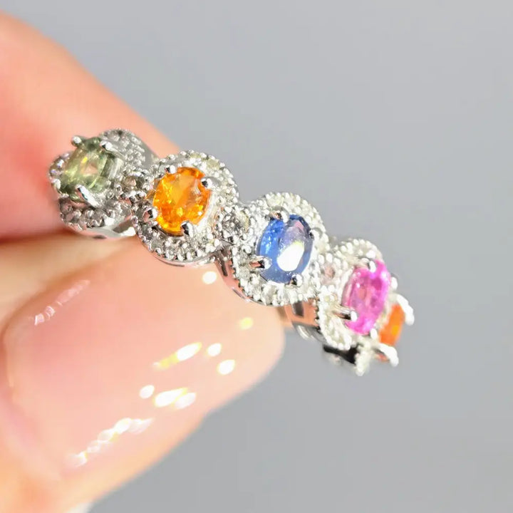 ?OVal the Rainbow’ Sz 7 Ring - Sapphires Diamonds Sterling - Key West Local Luxe