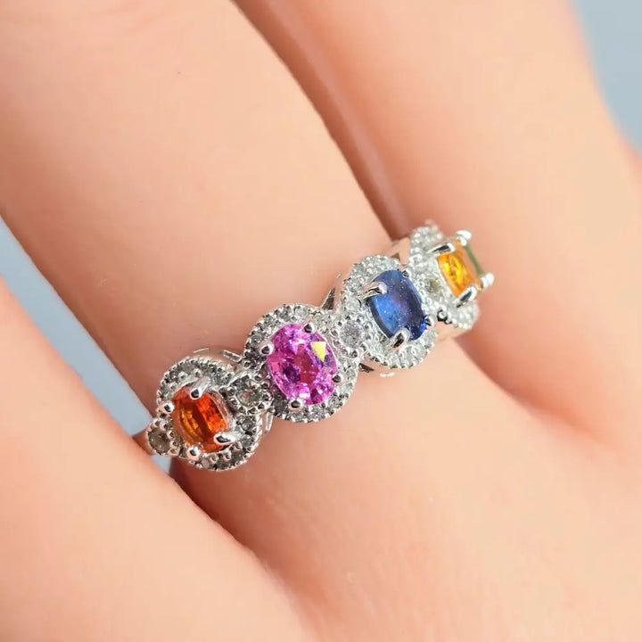 ?OVal the Rainbow’ Sz 7 Ring - Sapphires Diamonds Sterling - Key West Local Luxe