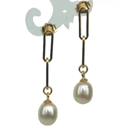 ?PAperclip Pearl Drop’ 1.25’’ Earrings - Anti-tarnish Sterling or 18k Gold