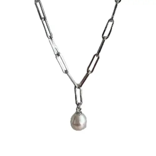 ?PAperclip Pearl Drop’ Adj. Up to 18’’ Necklace - Sterling or 18k Gold