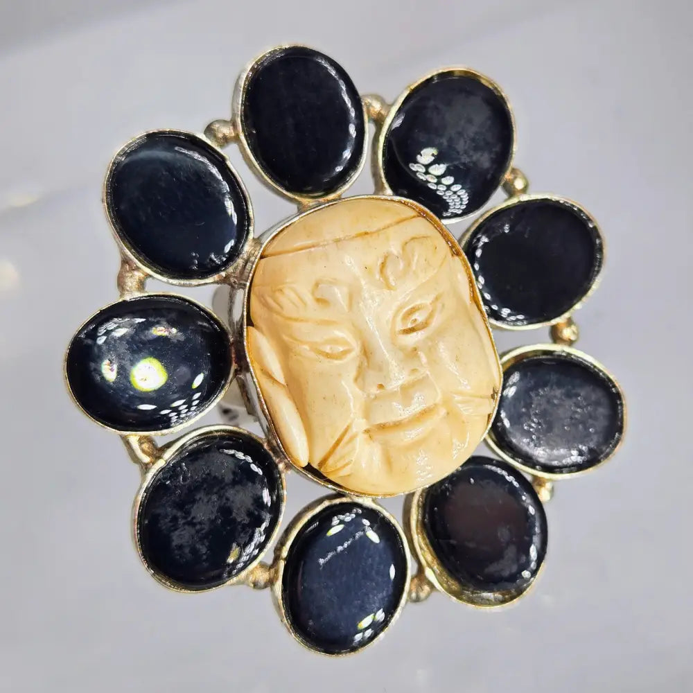 ?PEace-warrior Blossom’ Adj. Size Ring - Bone Glass German Silver