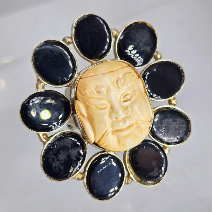 ?PEace-warrior Blossom’ Adj. Size Ring - Bone Glass German Silver