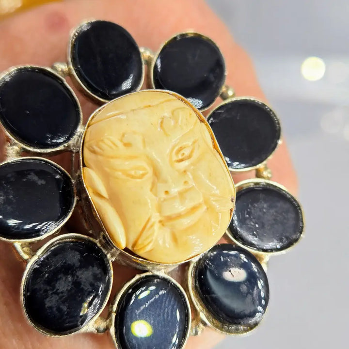 ?PEace-warrior Blossom’ Adj. Size Ring - Bone Glass German Silver