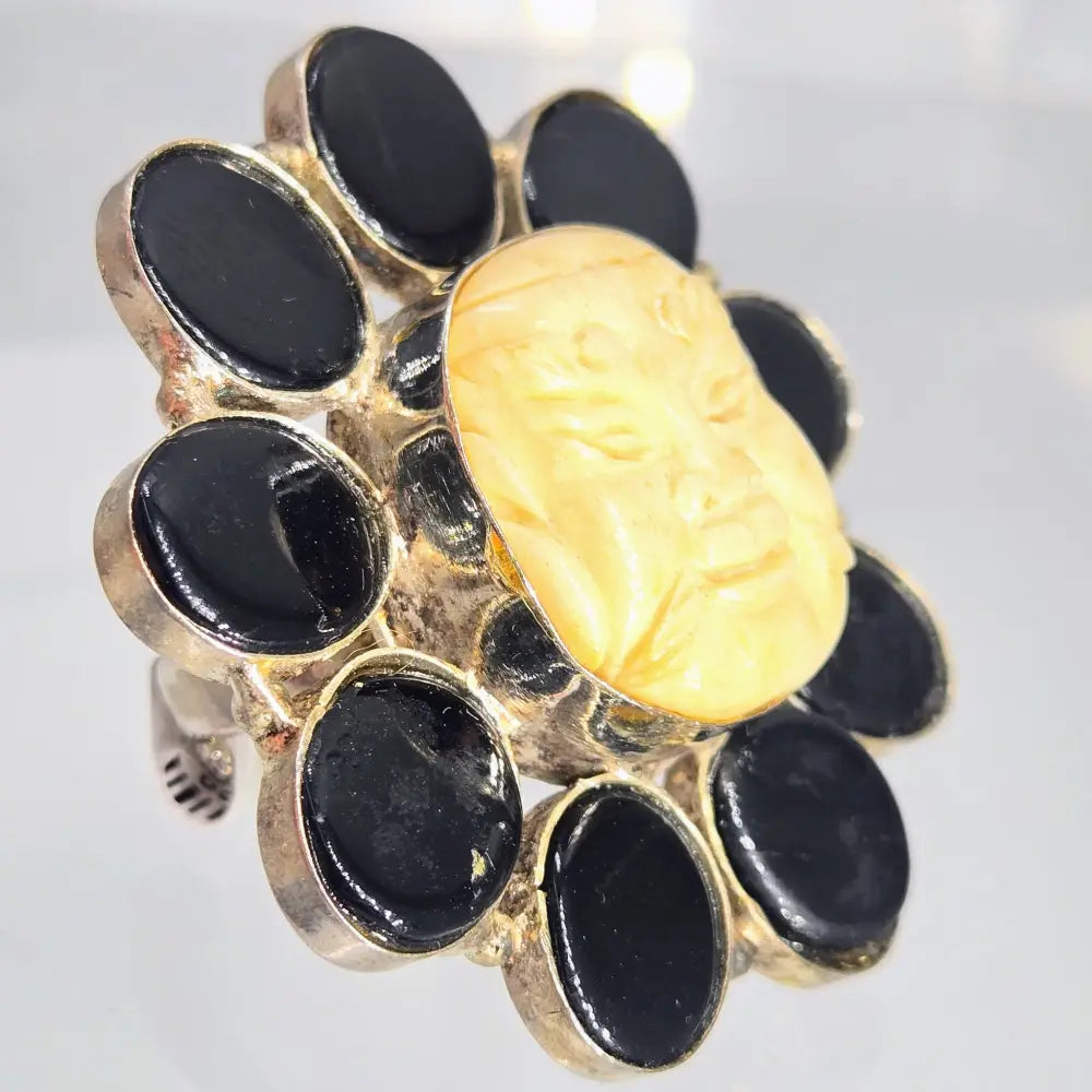 ?PEace-warrior Blossom’ Adj. Size Ring - Bone Glass German Silver