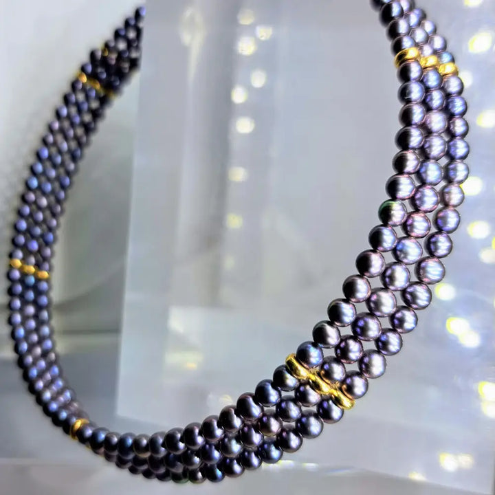 ?PEacock Collar’ 16’’ Flex Collar Necklace - Peacock Pearls 14k Gold