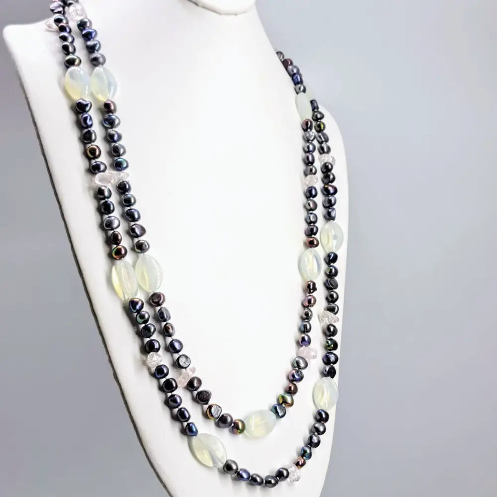 Outlet: ?Peacock-pretty’ 64’’ Necklace - Pearls Crystals Opalite Mixed Gems (your Choice)