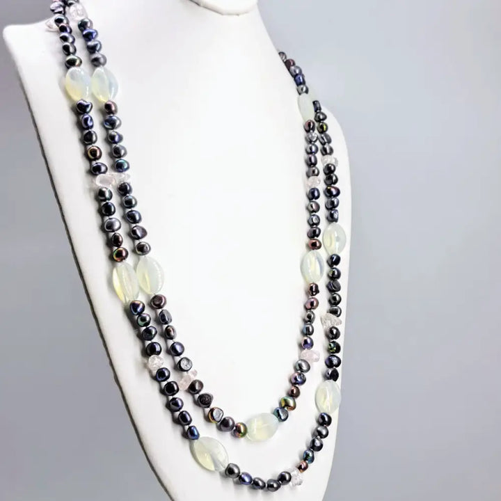 Outlet: ?Peacock-pretty’ 64’’ Necklace - Pearls Crystals Opalite Mixed Gems (your Choice)