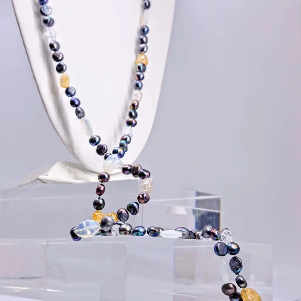 Outlet: ?Peacock-pretty’ 64’’ Necklace - Pearls Crystals Opalite Mixed Gems (your Choice)
