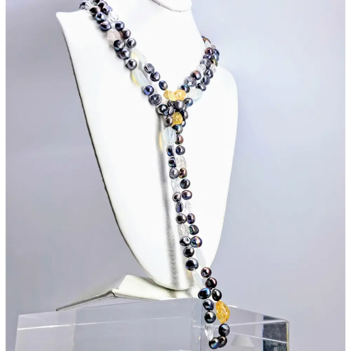 Outlet: ?Peacock-pretty’ 64’’ Necklace - Pearls Crystals Opalite Mixed Gems (your Choice)