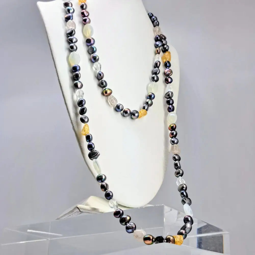 Outlet: ?Peacock-pretty’ 64’’ Necklace - Pearls Crystals Opalite Mixed Gems (your Choice)