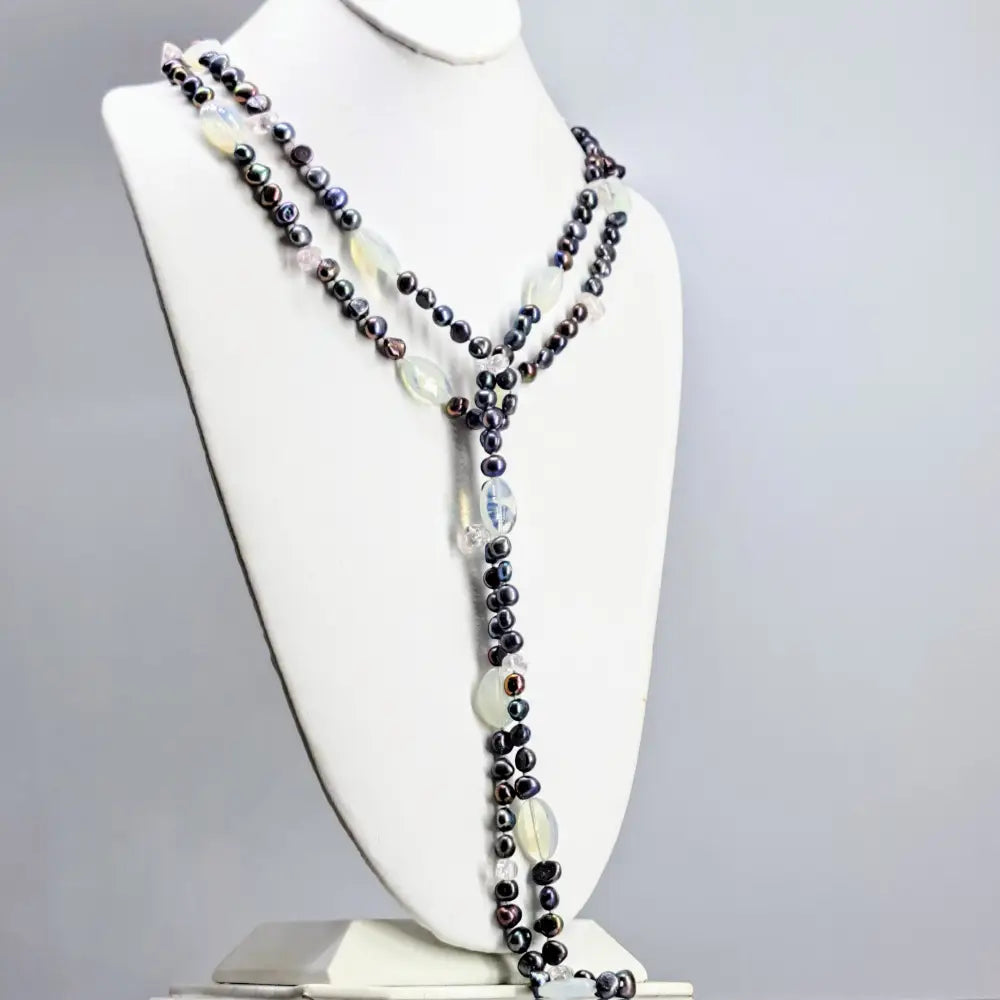 Outlet: ?Peacock-pretty’ 64’’ Necklace - Pearls Crystals Opalite Mixed Gems (your Choice)