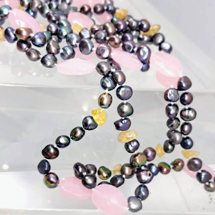 Outlet: ?Peacock-pretty’ 64’’ Necklace - Pearls Crystals Opalite Mixed Gems (your Choice) - Pink