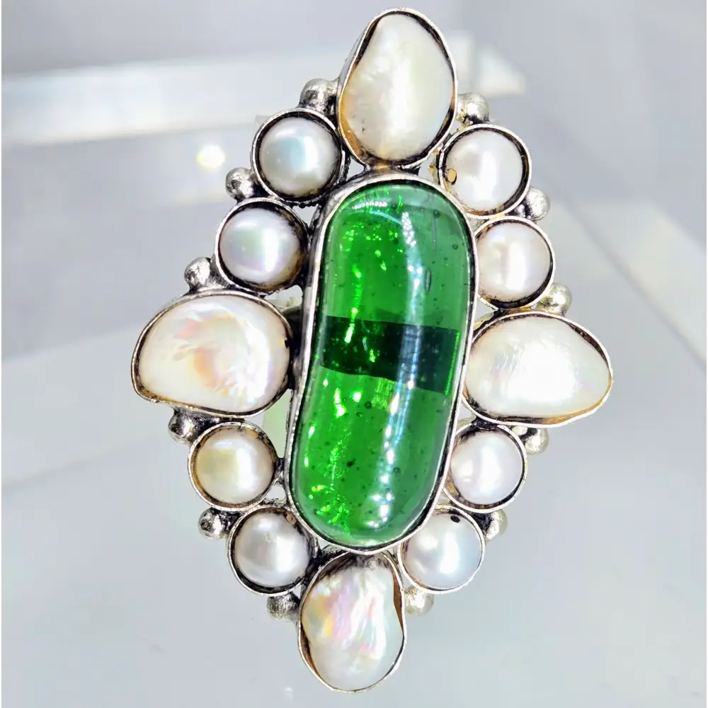 ?PEarl Blossom I’ Adj. Size Ring - Pearls Glass German Silver