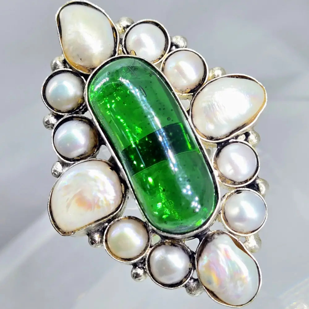 ?PEarl Blossom I’ Adj. Size Ring - Pearls Glass German Silver