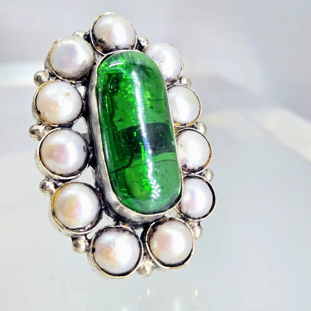 ?PEarl Blossom Ii’ Adj. Size Ring - Pearls Glass German Silver