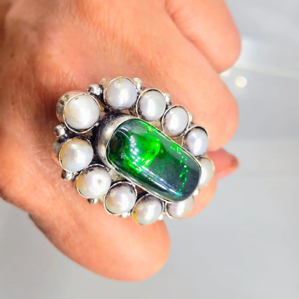 ?PEarl Blossom Ii’ Adj. Size Ring - Pearls Glass German Silver