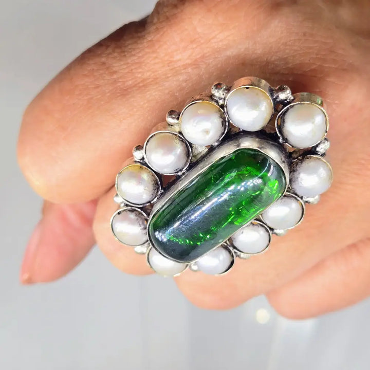 ?PEarl Blossom Ii’ Adj. Size Ring - Pearls Glass German Silver