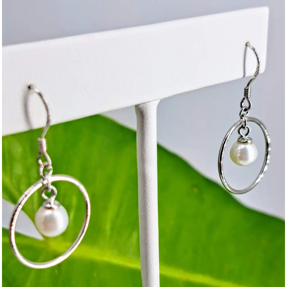 ?PEarl Hoop Drop’ 1’’ Earrings - Pearls Sterling