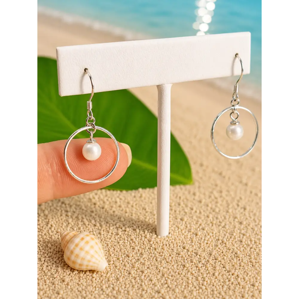 ?PEarl Hoop Drop’ 1’’ Earrings - Pearls Sterling