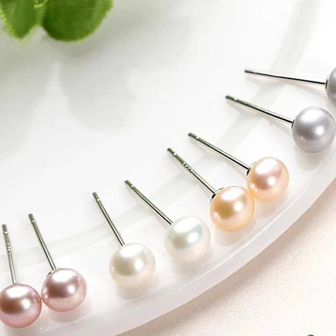 "Classic Pearl Studs" (Select Your Size) Earrings - Pearls, Sterling