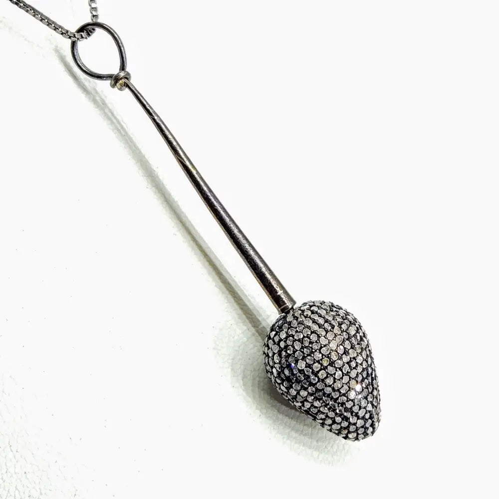 ?PEndulum’ Pendant Necklace - Diamonds Oxidized Sterling - 16’’