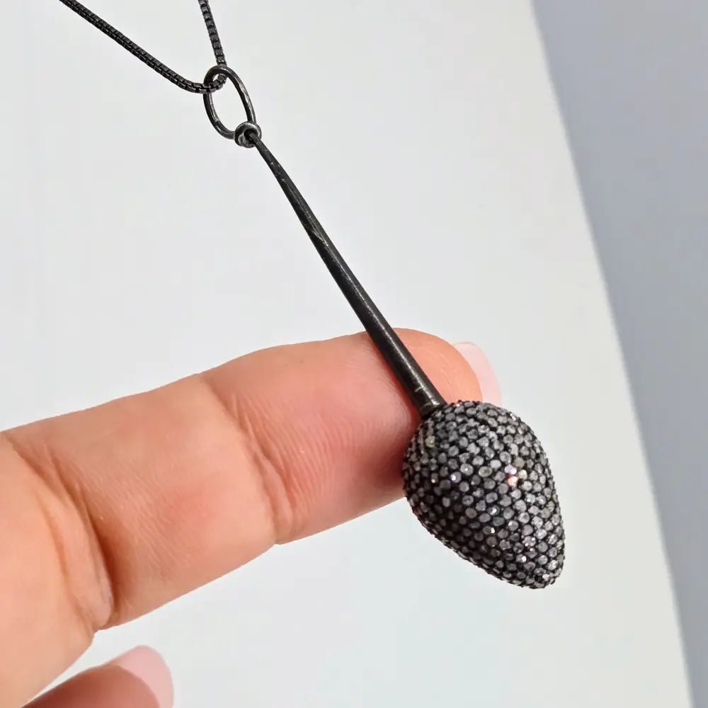 ?PEndulum’ Pendant Necklace - Diamonds Oxidized Sterling - 16’’