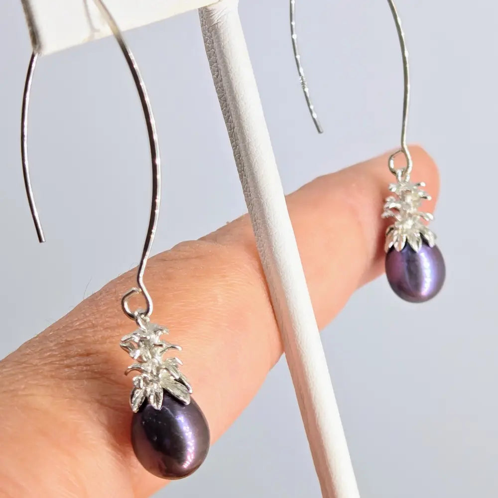 ?PIneapples!’ 2’’ Earrings - Pearls Anti-tarnish Sterling - Peacock