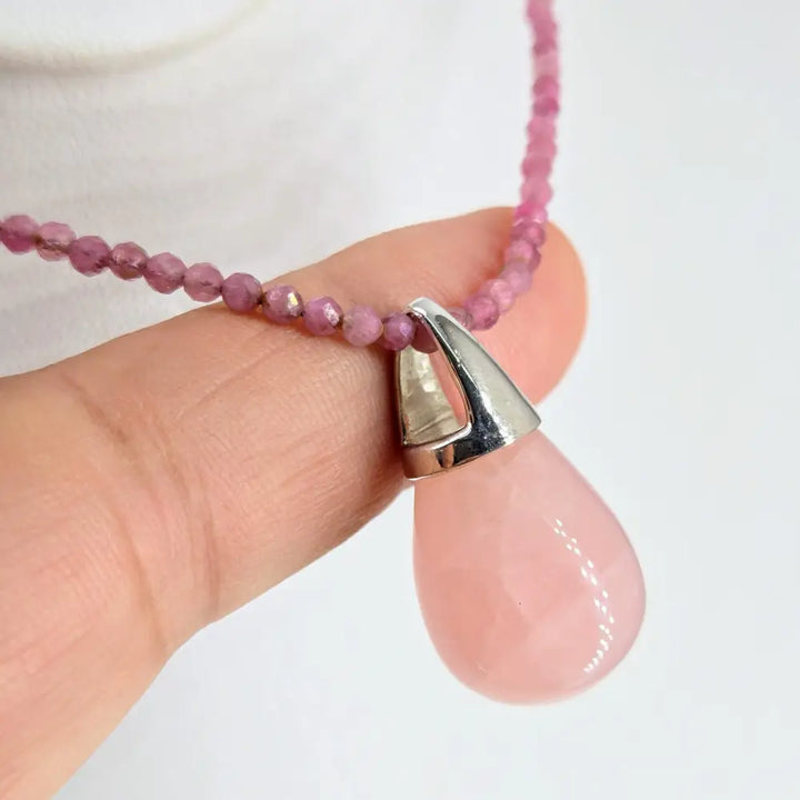 ?PInk Champagne’ 18’’ Pendant Necklace - Tourmaline Gem Strand