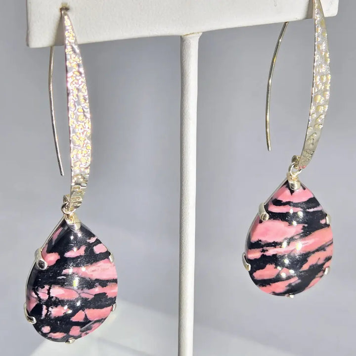 ?PInk & Ink Candy Drops’ 3’’ Earrings - Rhodonite Sterling