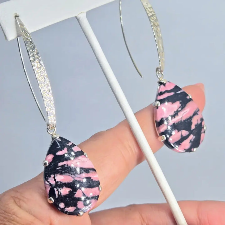 ?PInk & Ink Candy Drops’ 3’’ Earrings - Rhodonite Sterling