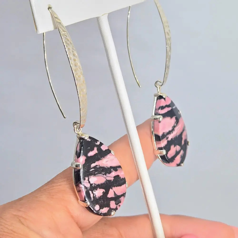 ?PInk & Ink Candy Drops’ 3’’ Earrings - Rhodonite Sterling