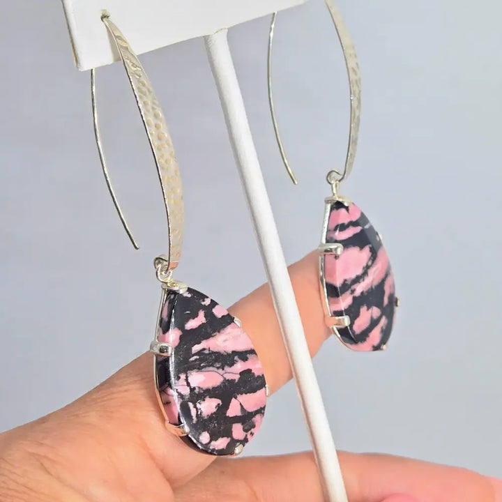 ?PInk & Ink Candy Drops’ 3’’ Earrings - Rhodonite Sterling