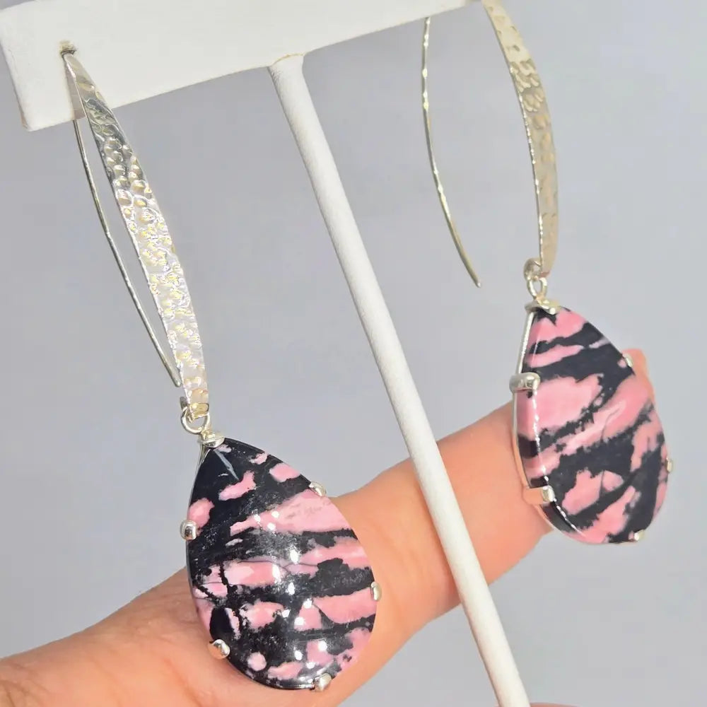 ?PInk & Ink Candy Drops’ 3’’ Earrings - Rhodonite Sterling