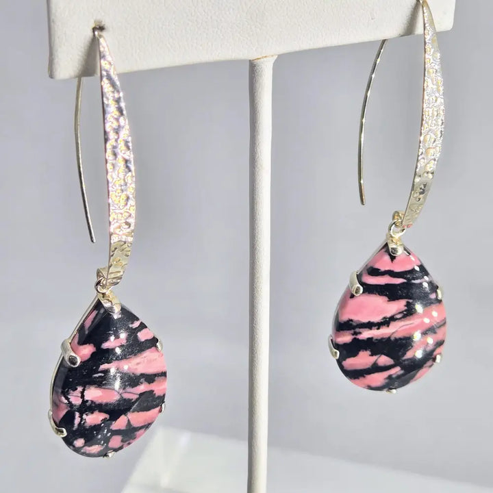 ?PInk & Ink Candy Drops’ 3’’ Earrings - Rhodonite Sterling
