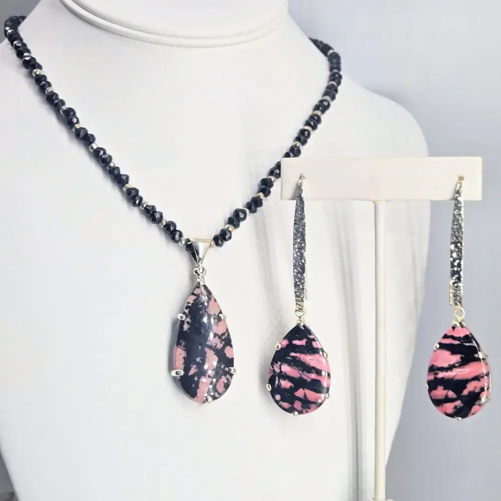 ?PInk & Ink Candy’ Pendant Necklace - Rhodonite Onyx Sterling