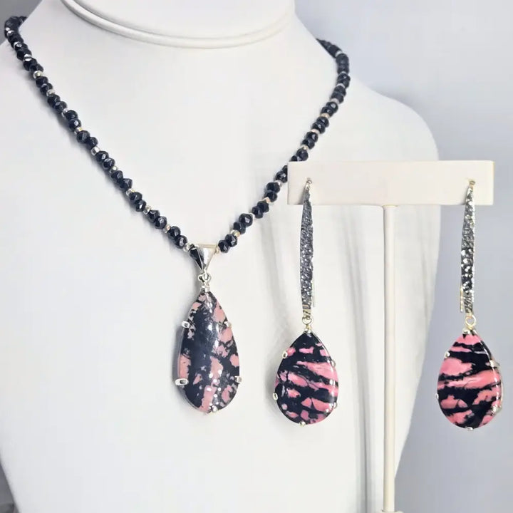 ?PInk & Ink Candy’ Pendant Necklace - Rhodonite Onyx Sterling