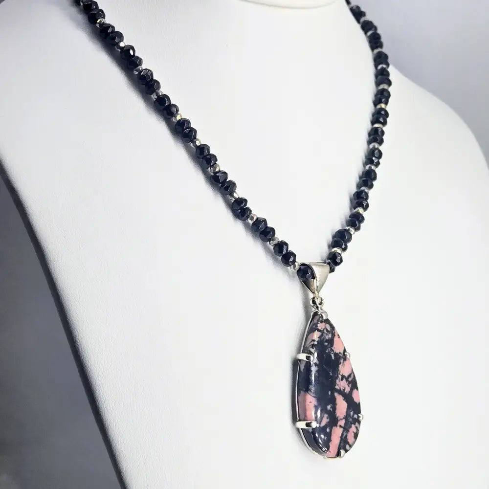 ?PInk & Ink Candy’ Pendant Necklace - Rhodonite Onyx Sterling