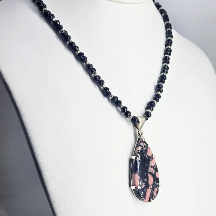 ?PInk & Ink Candy’ Pendant Necklace - Rhodonite Onyx Sterling