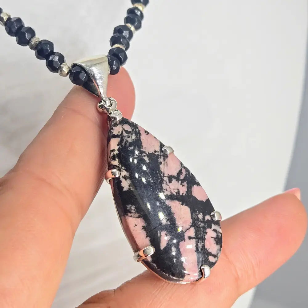 ?PInk & Ink Candy’ Pendant Necklace - Rhodonite Onyx Sterling