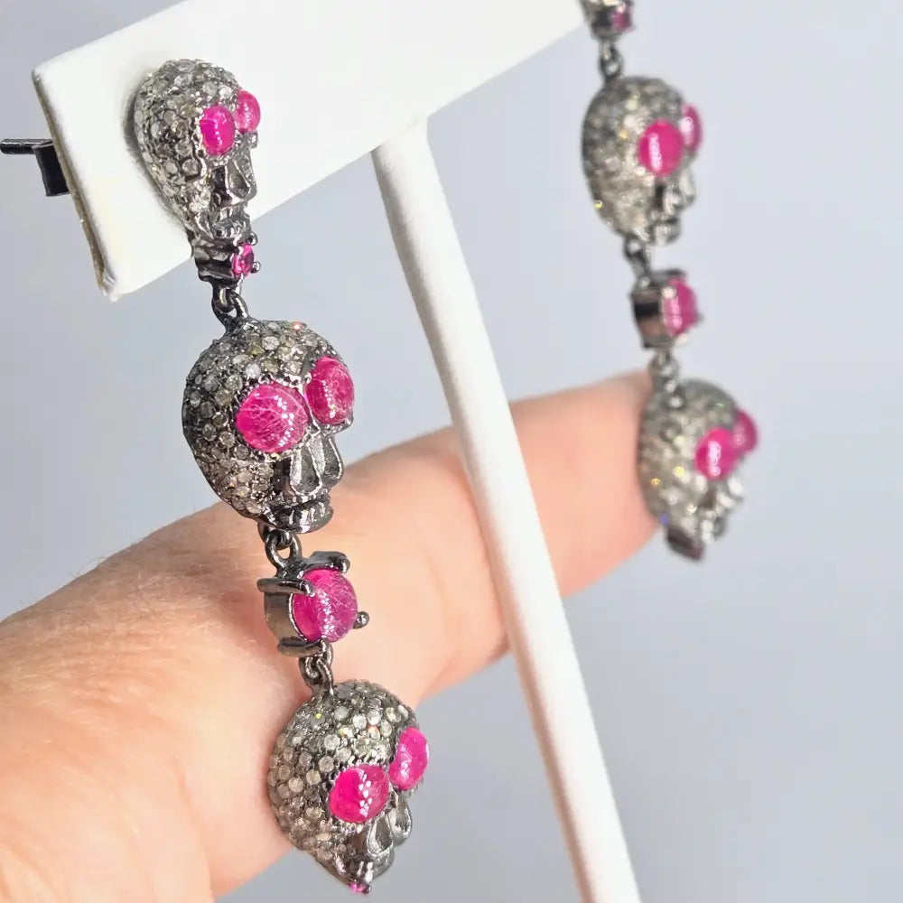 ?PRetty & Spooky!’ Earrings - Diamonds Rubies Black Sterling - Key West Local Luxe