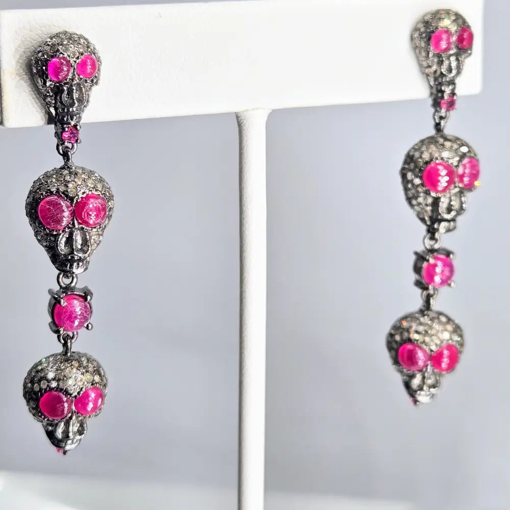 ?PRetty & Spooky!’ Earrings - Diamonds Rubies Black Sterling - Key West Local Luxe