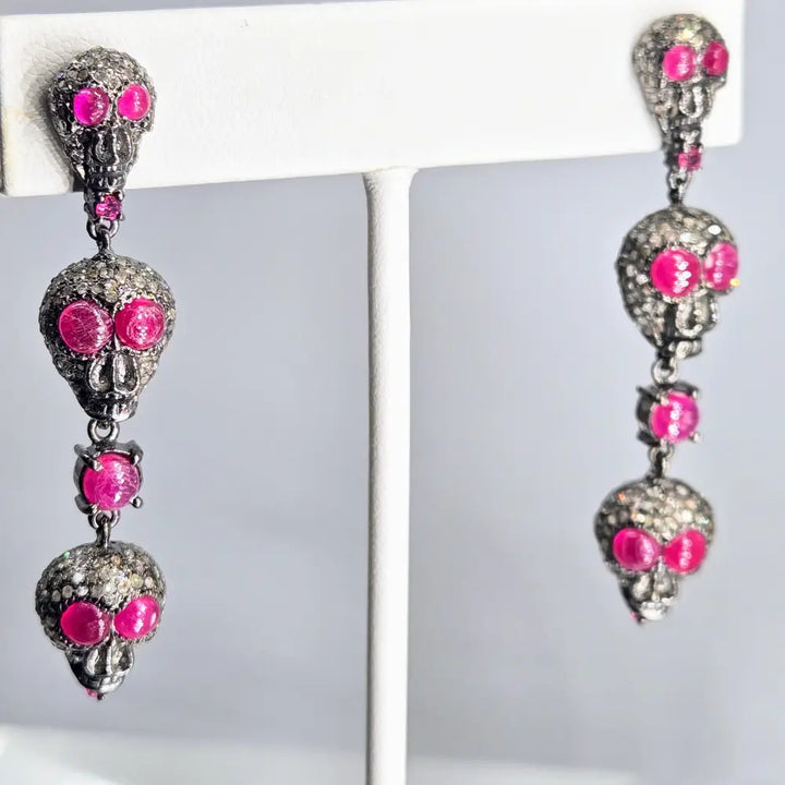?PRetty & Spooky!’ Earrings - Diamonds Rubies Black Sterling - Key West Local Luxe