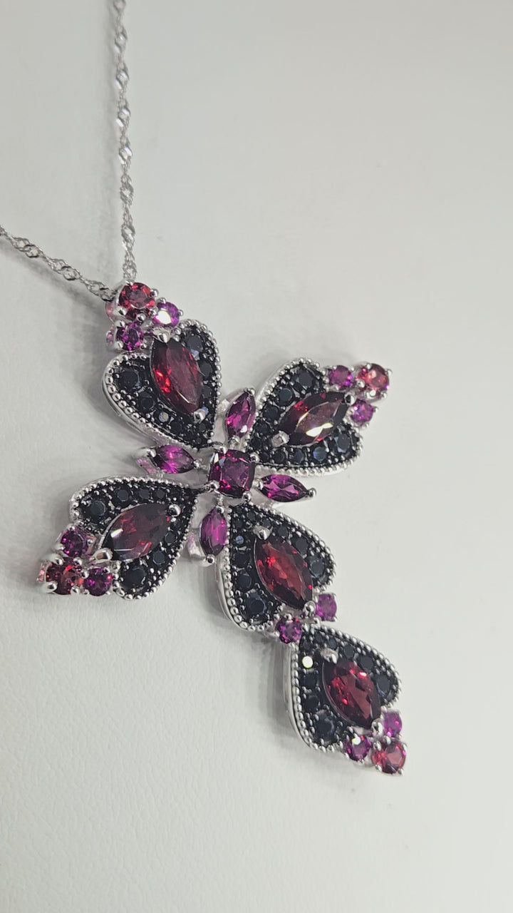 "Sangre De Cristo" Two-tone Garnet & Black Spinel Cross Necklace