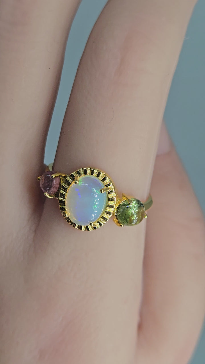 "Lovely" Tourmaline & Welo Opal Ring